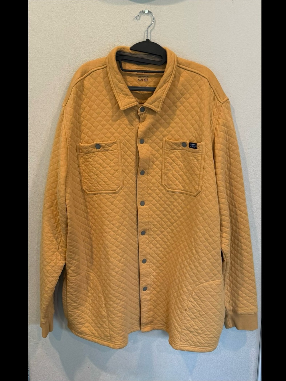 LL Bean Mustard Yellow Diamond Quilted Snap Front Over Shirt Men’s XXXL